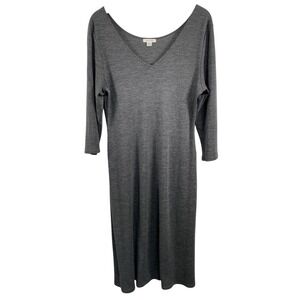 Garnet Hill Dress Womens Large Gray Wool Midi Sweater Knit Pullover 3/4 Sleeve